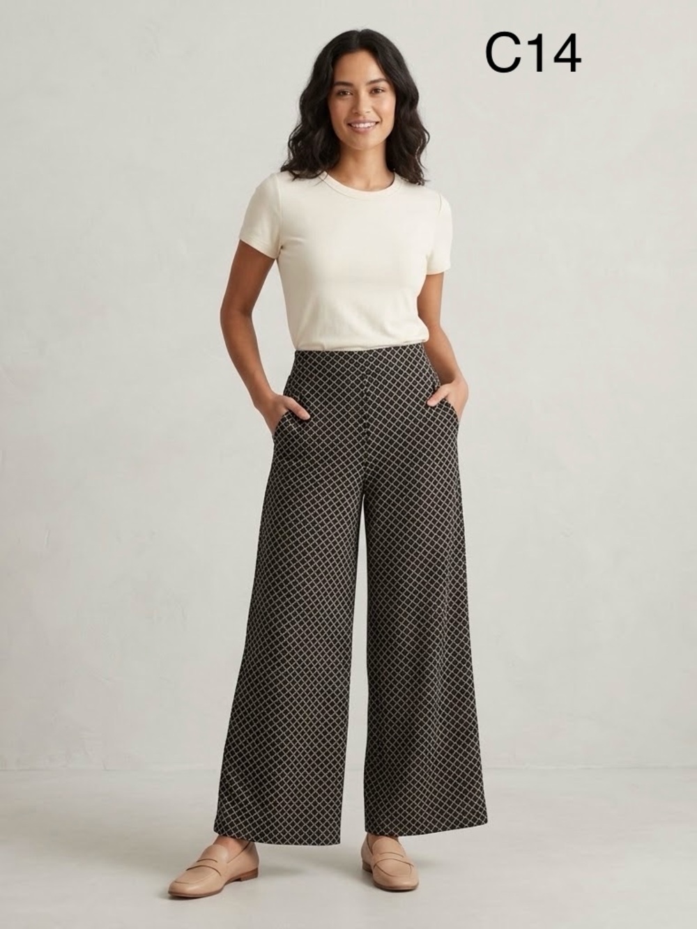 Max Studio Black & Cream Wide-Leg Geometric Palazzo Pants, Size XS